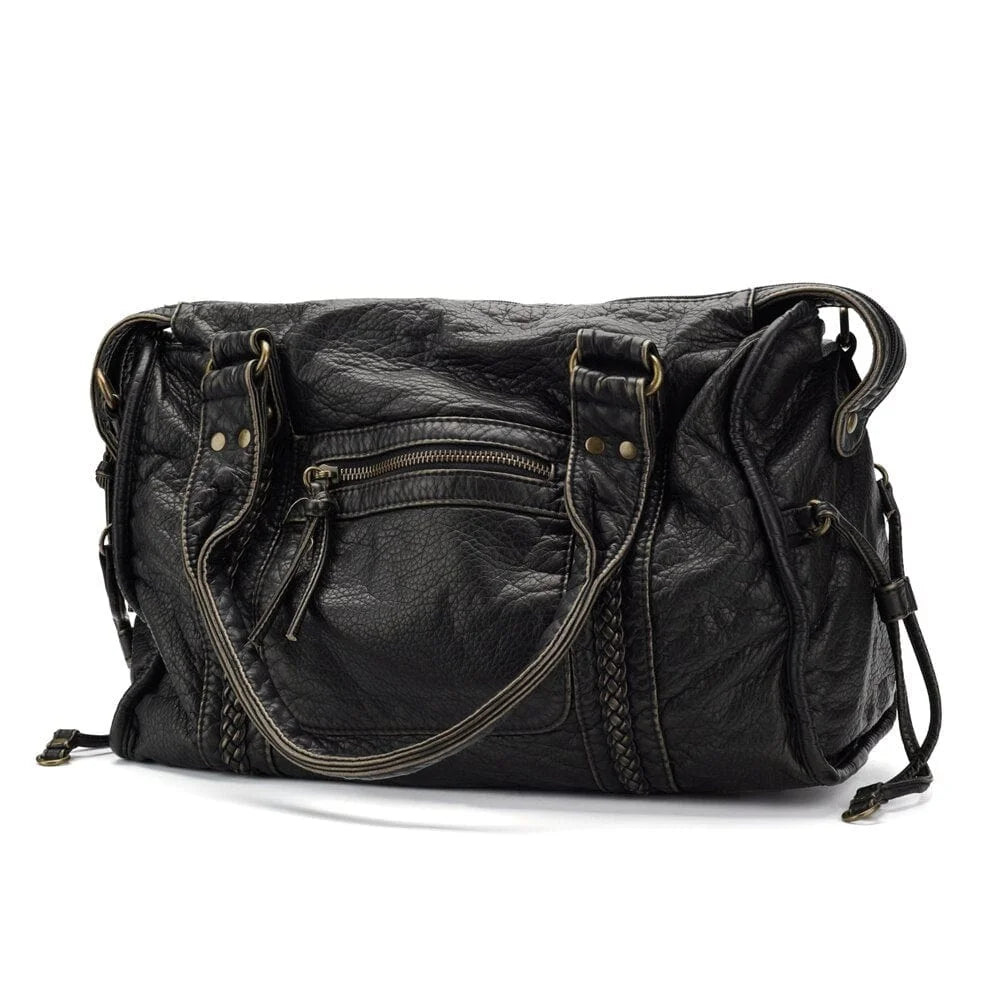 Elegant vintage leather black handbag