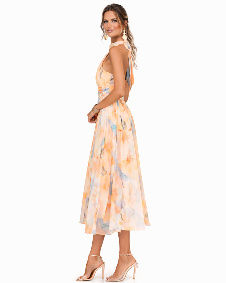 Aurora™ | Halter Neck Dress with Watercolor Print