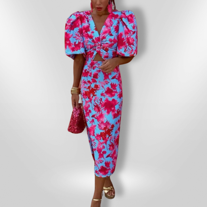 Arielle | Colourful Dress With Pleated Sleeves