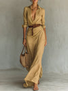 Camille™ | Maxi Dress with Lapels and Waist Belt