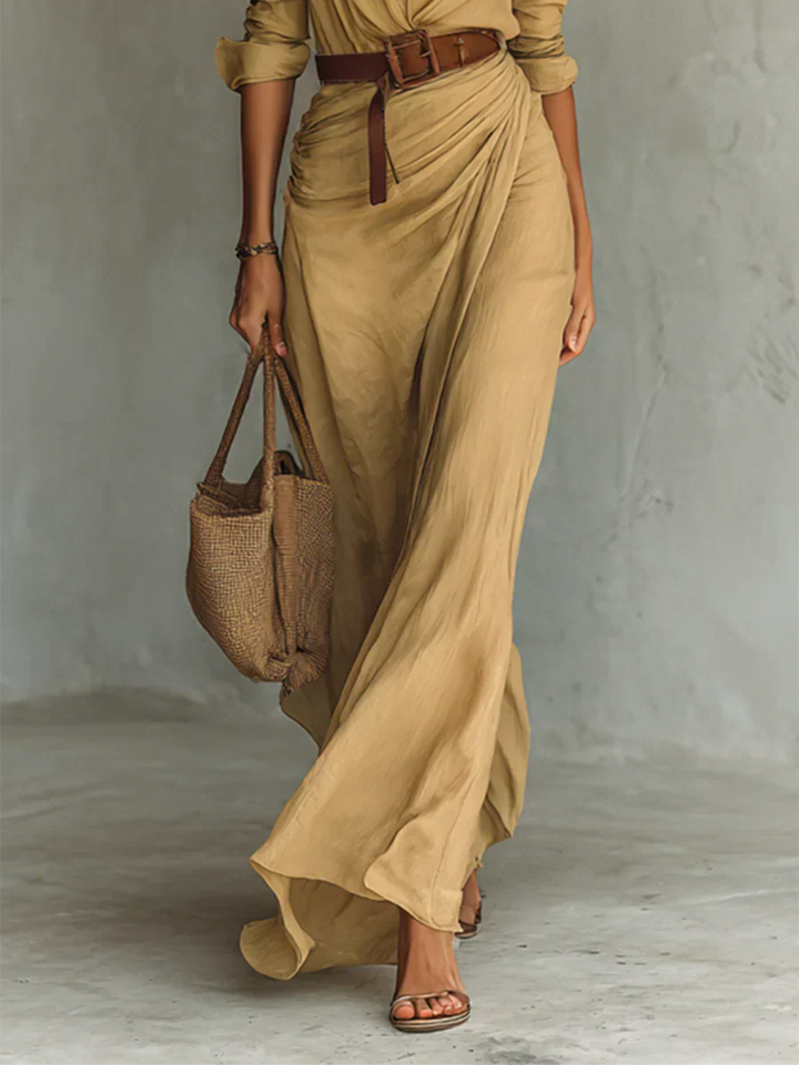 Camille™ | Maxi Dress with Lapels and Waist Belt