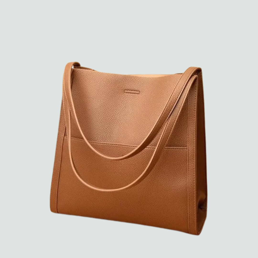 Solid color simple genuine leather shoulder bag