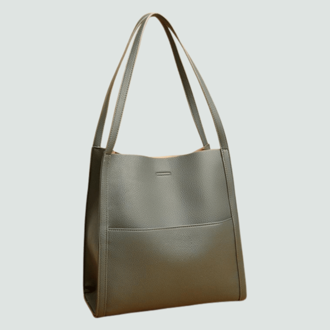 Solid color simple genuine leather shoulder bag