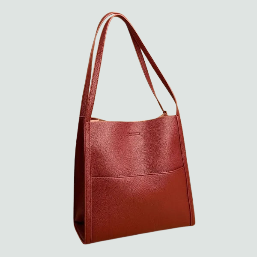 Solid color simple genuine leather shoulder bag