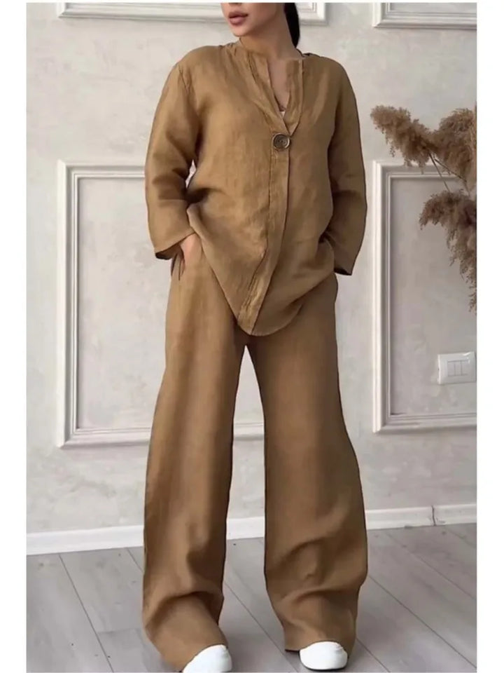 Mariana | Casual V-Neck Top and Wide Leg Pants Set