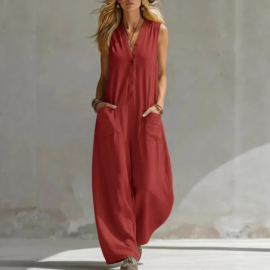 Liora | Casual Sleeveless Linen and Cotton Overalls