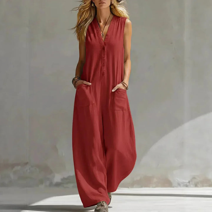 Liora | Casual Sleeveless Linen and Cotton Overalls