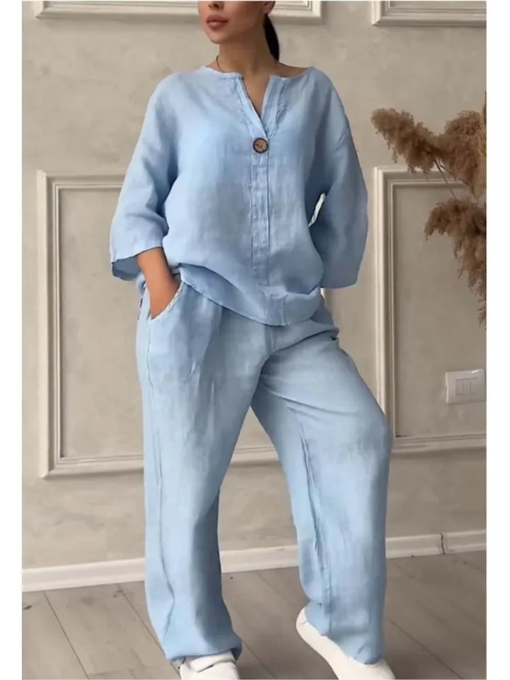 Mariana | Casual V-Neck Top and Wide Leg Pants Set