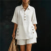 Solena | Short-sleeved shirt with a lapel collar and pants with slit pockets