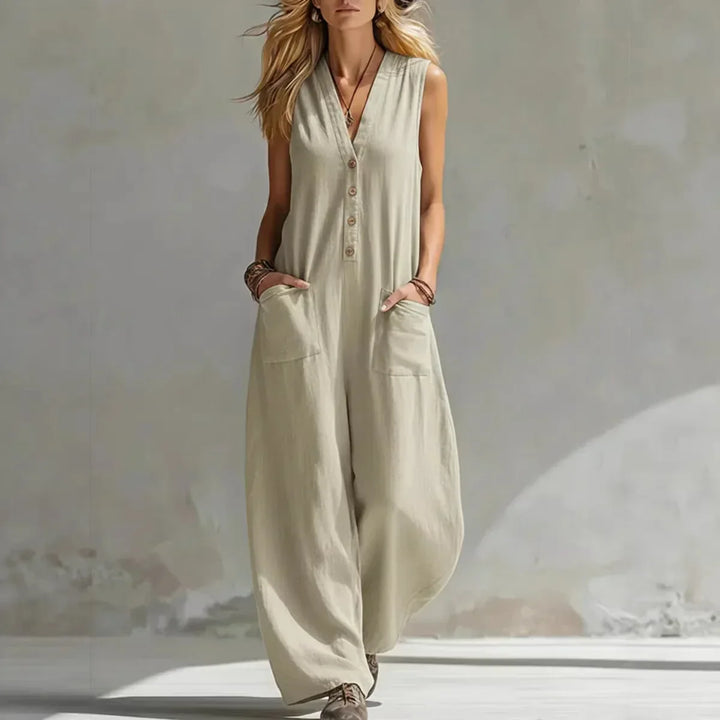 Liora | Casual Sleeveless Linen and Cotton Overalls