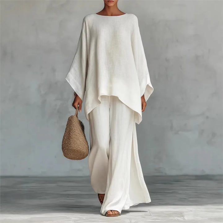 Lovina | Long Leg Wide-Leg Linen Pants Set with Long Sleeves