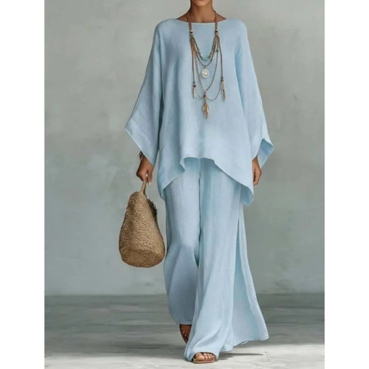 Lovina | Long Leg Wide-Leg Linen Pants Set with Long Sleeves