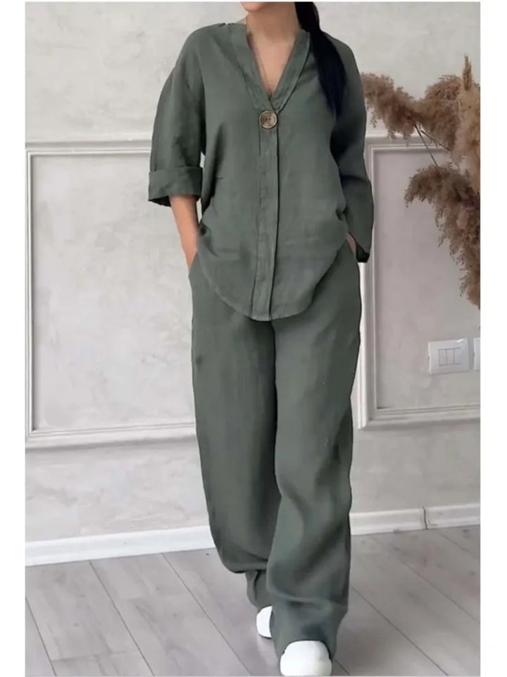 Mariana | Casual V-Neck Top and Wide Leg Pants Set