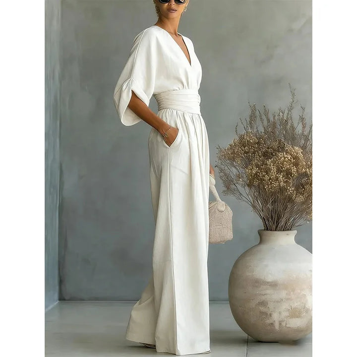 Viana | Elegant High-Waisted Trousers with V-Neck and Wide Leg