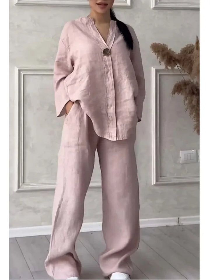 Mariana | Casual V-Neck Top and Wide Leg Pants Set