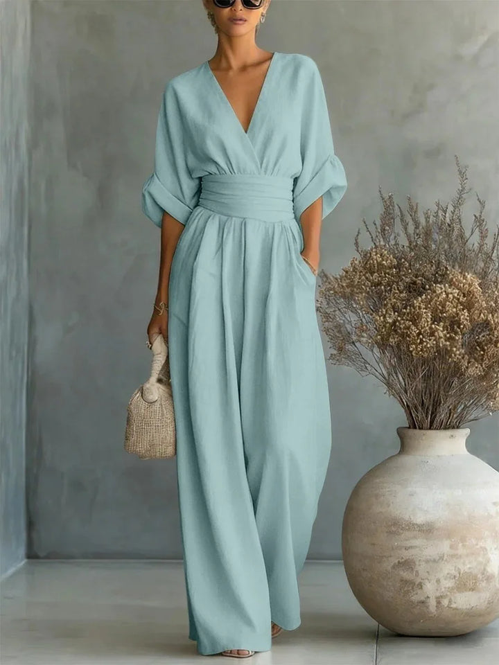 Viana | Elegant High-Waisted Trousers with V-Neck and Wide Leg