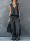 Clara | Two-Piece Pant Set with Sleeveless V-Neck Top and Ruffles