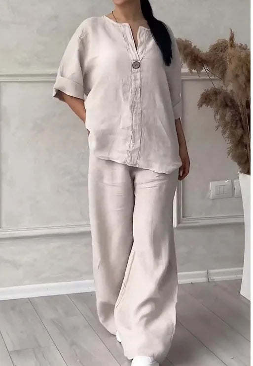 Mariana | Casual V-Neck Top and Wide Leg Pants Set