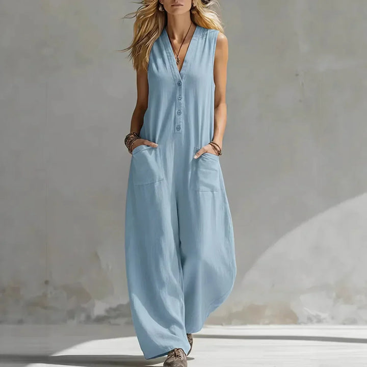 Liora | Casual Sleeveless Linen and Cotton Overalls