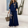 Felena | Elegant Wide-Leg Embroidered Pants Set