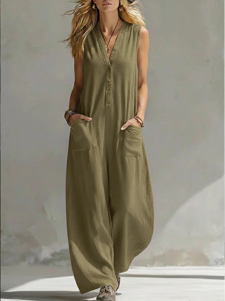 Liora | Casual Sleeveless Linen and Cotton Overalls