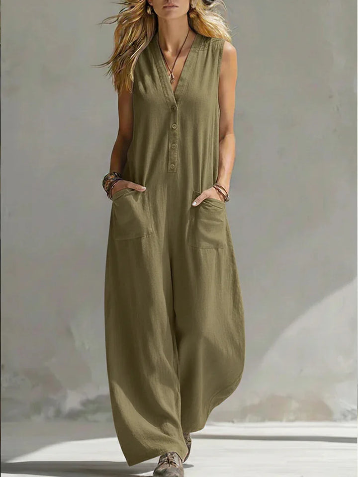 Liora | Casual Sleeveless Linen and Cotton Overalls