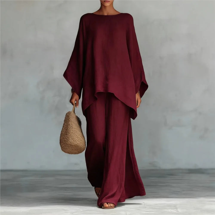 Lovina | Long Leg Wide-Leg Linen Pants Set with Long Sleeves