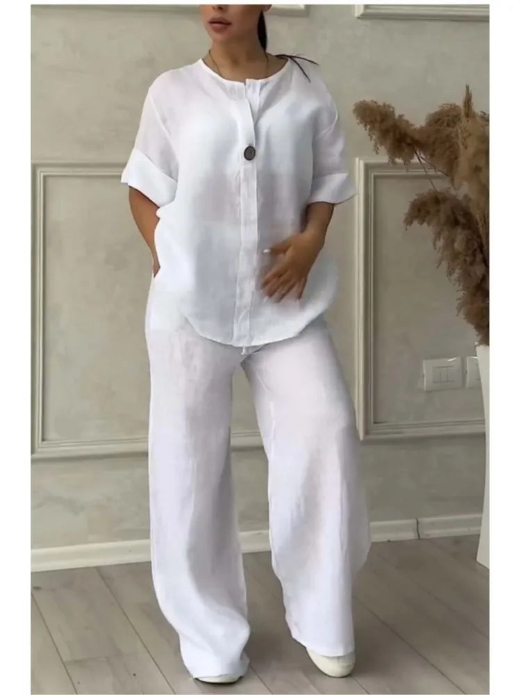 Mariana | Casual V-Neck Top and Wide Leg Pants Set