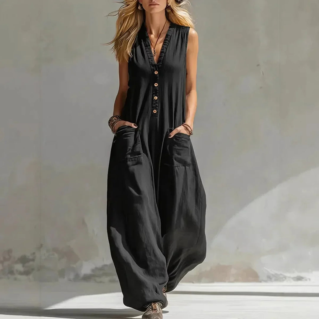 Liora | Casual Sleeveless Linen and Cotton Overalls