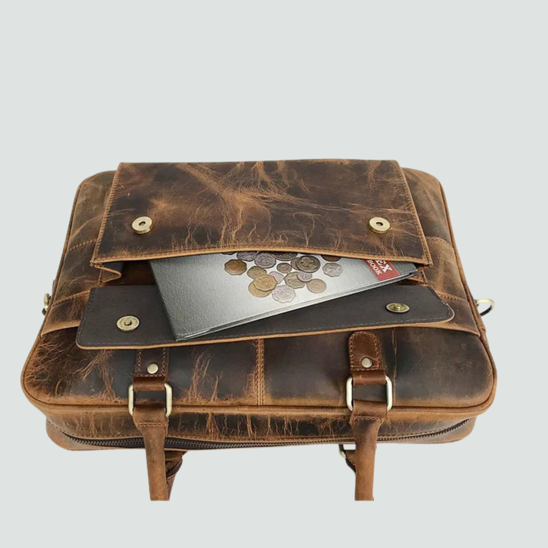 Hunter Brown Leather Laptop Bag
