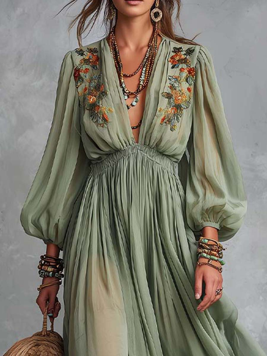 Élodine™ | Bohemian Maxi Dress with Floral Print