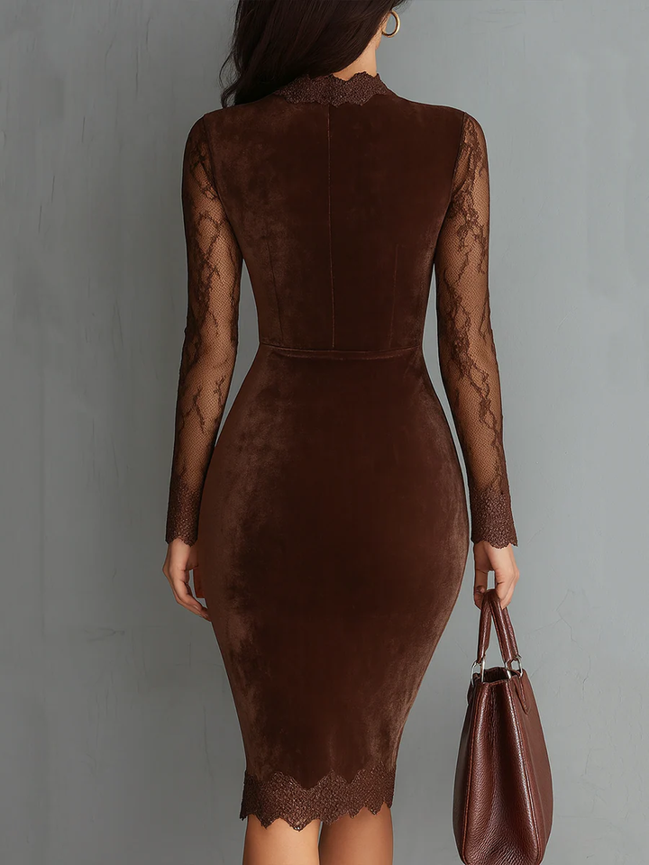 Aurélia™ | Velvet Mini Dress with Lace Sleeves