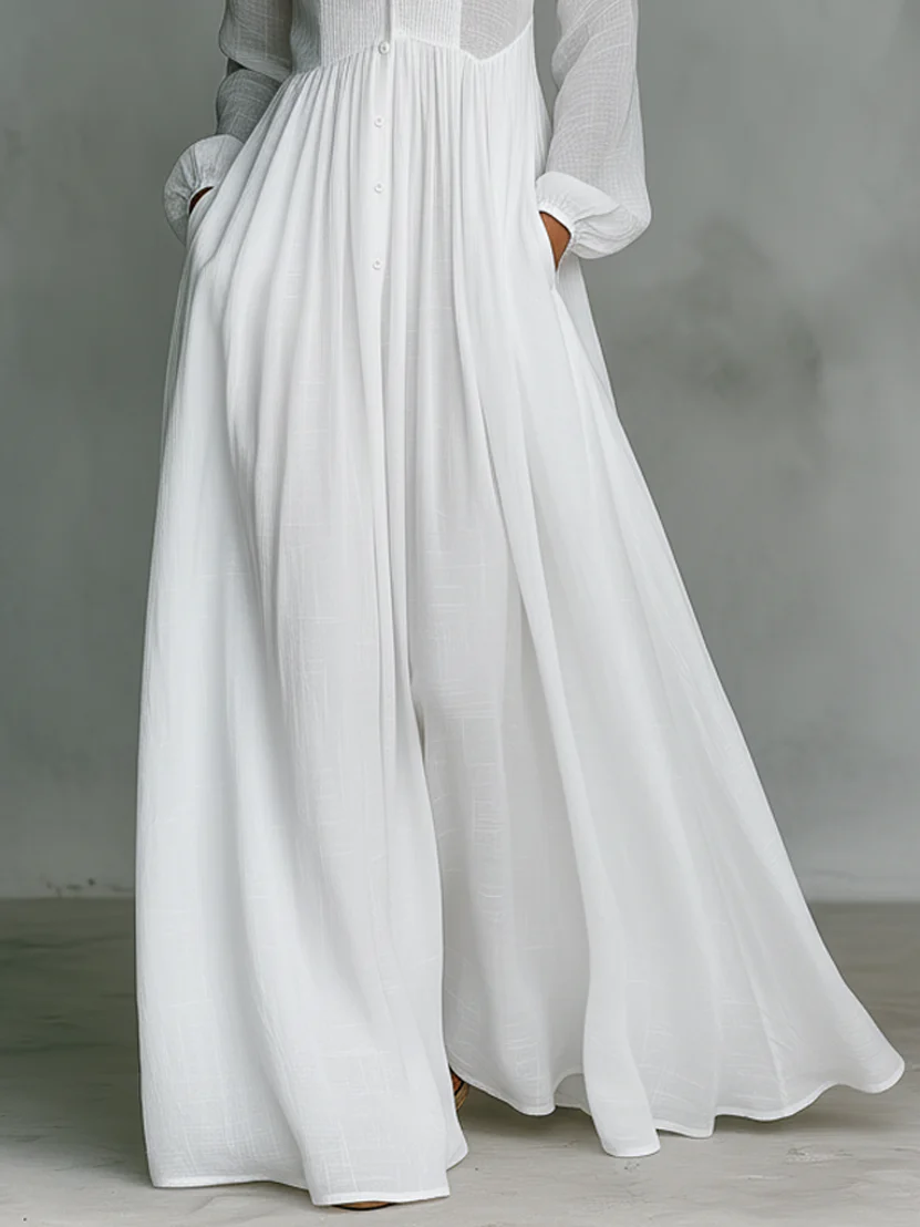 Léonie™ | Minimalist Maxi Dress with Stand-Up Collar