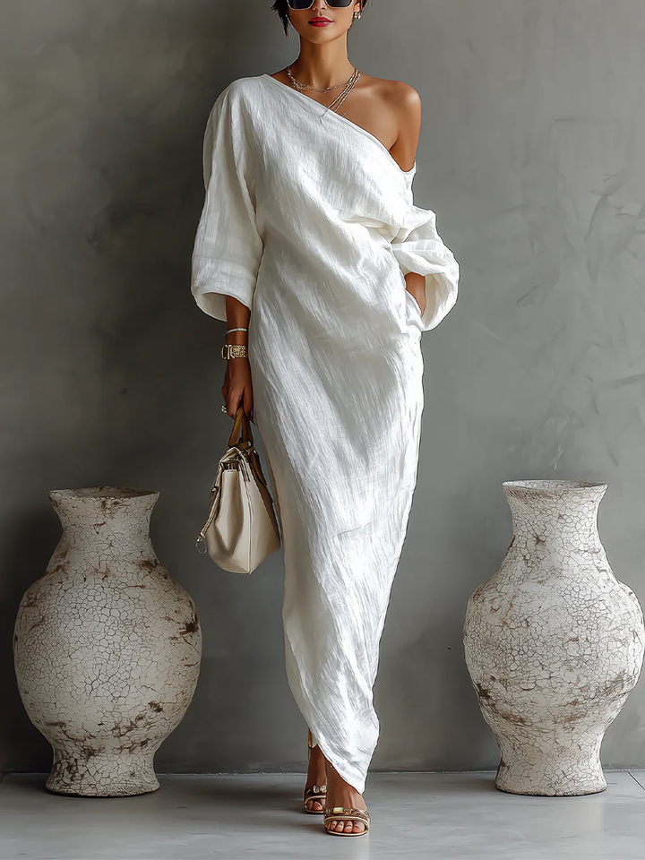 Elise™ | Elegant One-Shoulder Maxi Dress in White