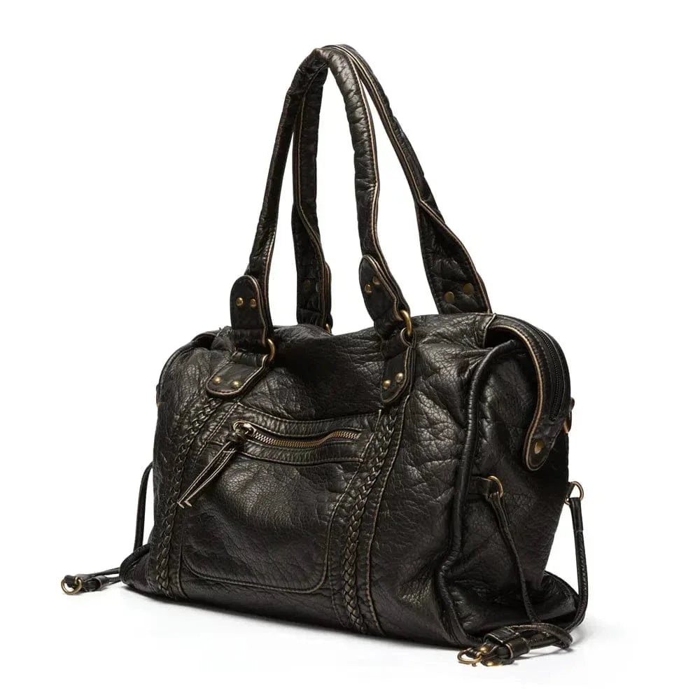 Elegant vintage leather black handbag