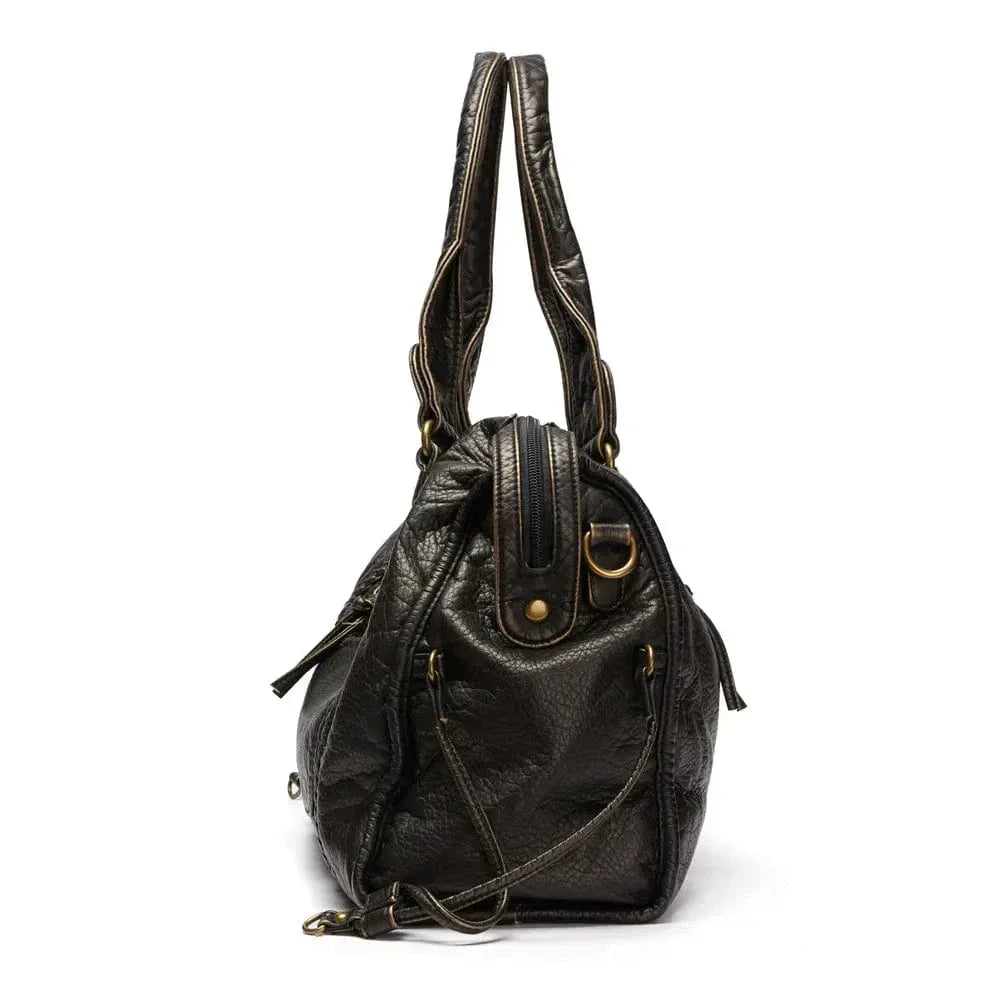 Elegant vintage leather black handbag