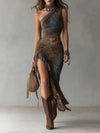Marianna™ | Asymmetrical long dress with ethnic print and side slit