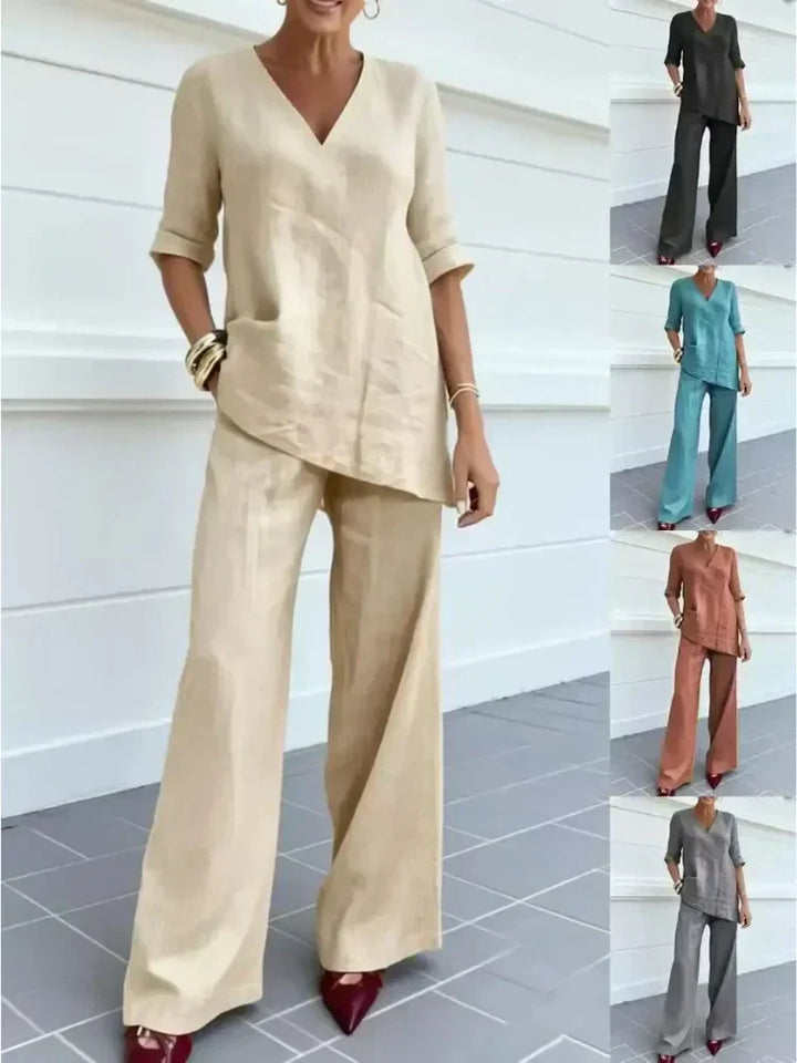 Susana | Two-Piece Set with Short Sleeve Top and Straight Pants