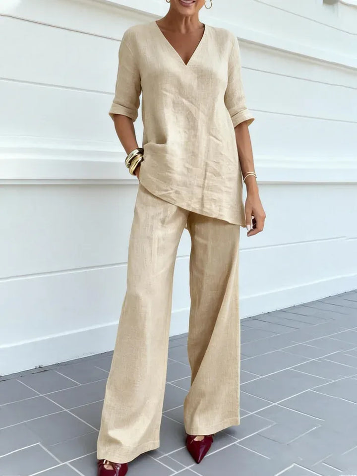 Susana | Two-Piece Set with Short Sleeve Top and Straight Pants