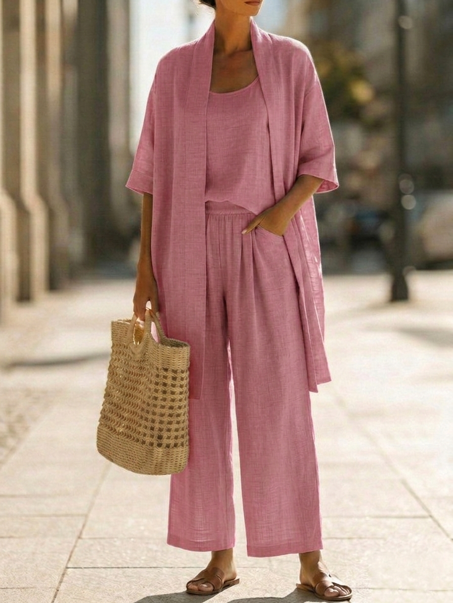Elena | Minimalist Cotton and Linen Three-Piece Set