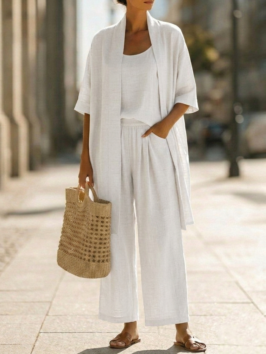Elena | Minimalist Cotton and Linen Three-Piece Set