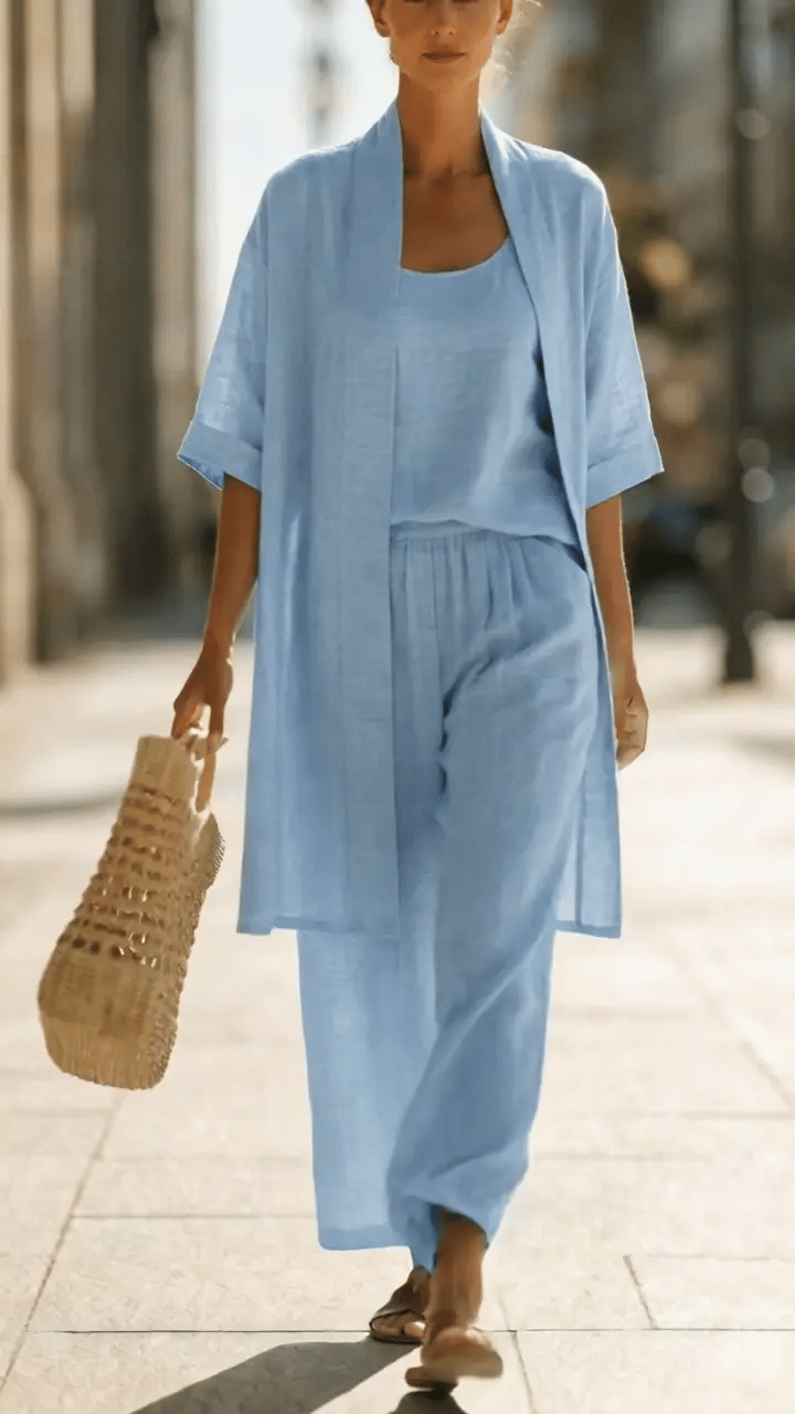 Elena | Minimalist Cotton and Linen Three-Piece Set