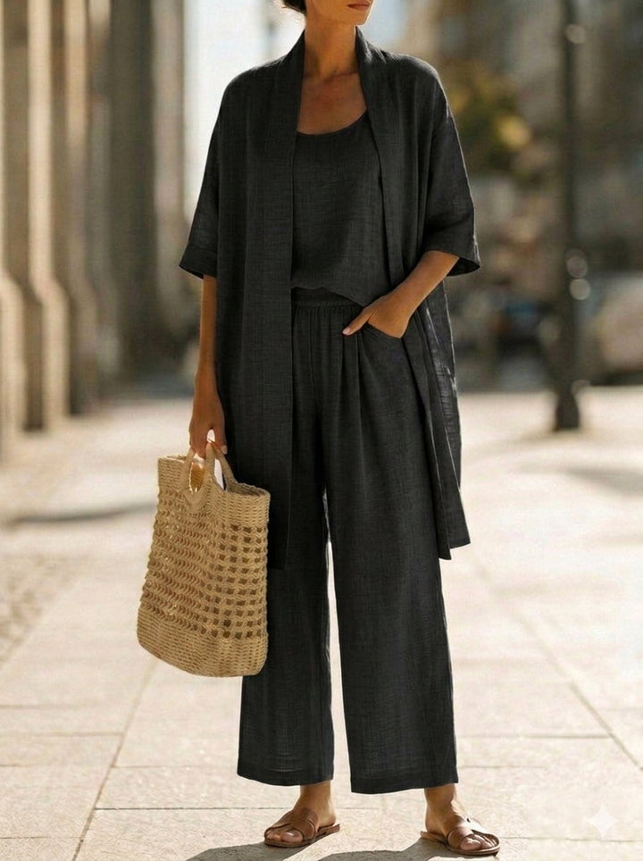 Elena | Minimalist Cotton and Linen Three-Piece Set