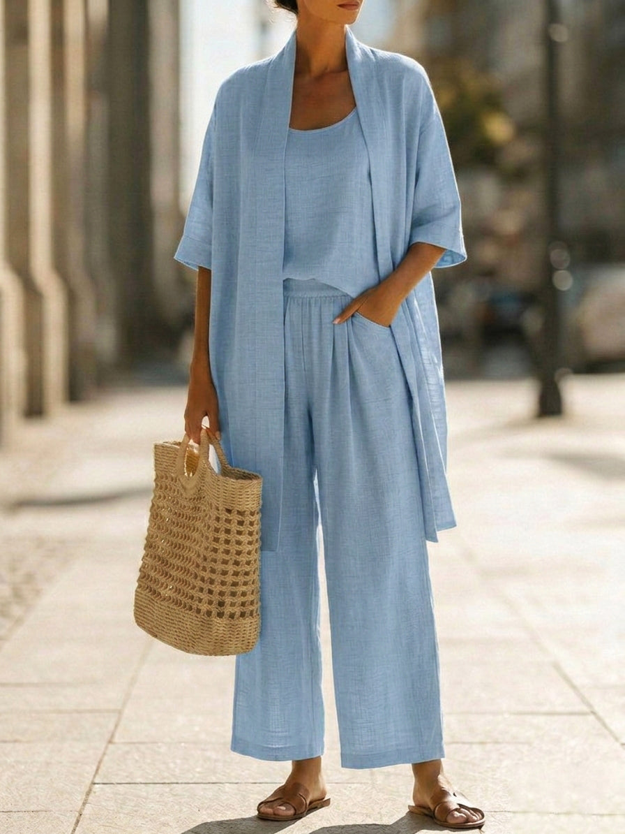 Elena | Minimalist Cotton and Linen Three-Piece Set